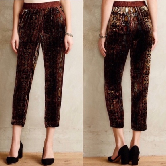 Anthropologie Pants - Anthropologie Elevenses Glasswork Velvet Crops